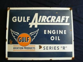 Vintage Gulf Aircraft Engine Oil Series " R " Porcelain Metal Gas / Oil Sign