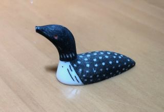 Vntg Alaskan Native Charles Kokuluk Carved Common Loon Waterfowl 1 1/2 " Signed