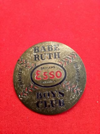 Babe Ruth Boy’s Club Charter Member Esso Dealers Stations Brass Pinback