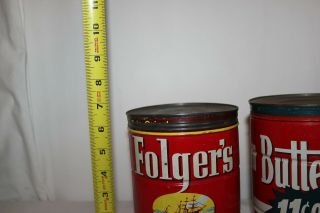 Vintage Set 2 Tin Coffee Cans Folgers Butternut Ship Boat 1952 2