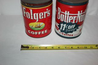 Vintage Set 2 Tin Coffee Cans Folgers Butternut Ship Boat 1952 3