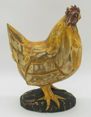Carved Wood Chicken Figure Statue Primitive Rustic Farmhouse Folk Art Chippy 2
