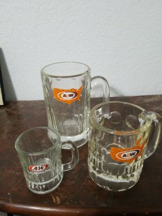 A&w Rootbeer Vintage Glasses Stein 1972 America Logo Heavy Mugs 6 " And 4.  5 "
