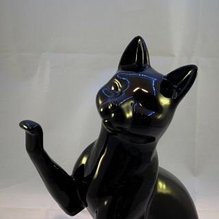 Vintage Black Cat Ceramic Statue Figurine Mid Century Modern 11” 2