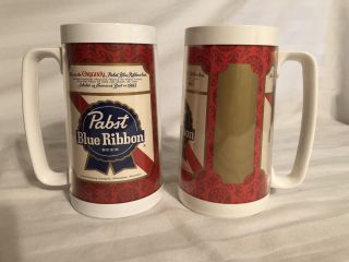 Vintage Pabst Blue Ribbon Beer Thermo Serv Plastic Ins Mug Stein Advertising