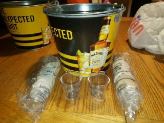 Jack Daniels Tennessee Honey Ice Bucket & 12 Shot Glasses Made In The U.  S.  A.