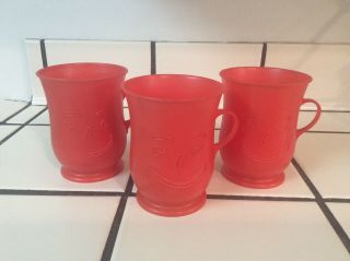 3 Vintage Kool Aid Man Red Plastic Mugs Cups