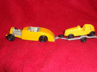 tootsietoy hot rod with trailer and race car 2