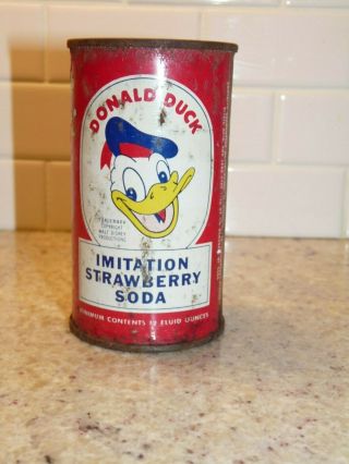 Vintage Donald Duck Imitation Strawberry Soda Can Flat Top 12 Oz Walt Disney Old