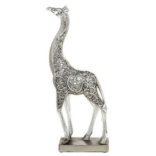 Tall Giraffe On Stand 35cm Figurine Ornament Silver Filigree Art Deco Gift
