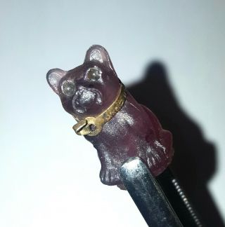 Vintage Antique Czech Glass Purple Dog Puppy Charm Cracker Jack Prize Collar