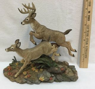 Whitetail Deer Buck & Doe Figurine Resin Second Nature 8 " Tall Limited Edition
