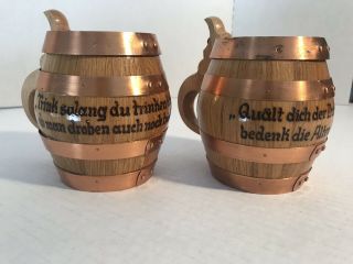 Karlsberg Beer Wooden Stein Barrel Mug With Lid - Set Of 2 - Vintage Wooden Mugs
