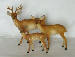 Vintage Set Of 3 Hard Plastic Deer Figurines - Diamond P Trademark Hong Kong