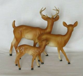 Vintage Set of 3 Hard Plastic Deer Figurines - Diamond P Trademark Hong Kong 3