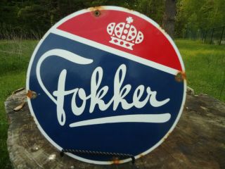 Old Vintage Fokker Crown Aero Airplane Porcelain Airport Airlines Sign