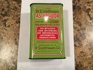 Vintage Dr.  R.  Schiffmann’s Asthmador Empty Tin Homepathy Medicine