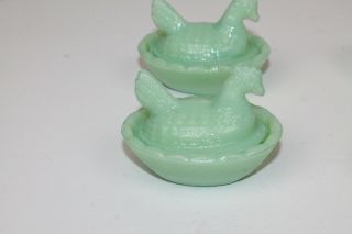 Set of 4 Jadeite Jade Milk Glass Hen On Nest Open Salt Dish Cellar Dishes Glass 2