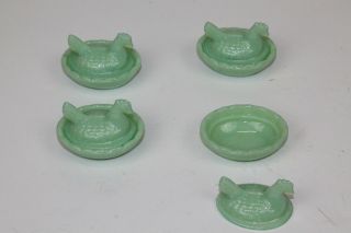 Set of 4 Jadeite Jade Milk Glass Hen On Nest Open Salt Dish Cellar Dishes Glass 3