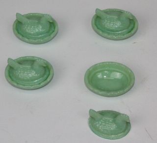 Set of 4 Jadeite Jade Milk Glass Hen On Nest Open Salt Dish Cellar Dishes Glass 4