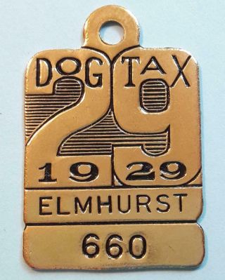 1929 Elmhurst Illinois Dog Tax Tag Dog License Tag Vintage Token Exonumia