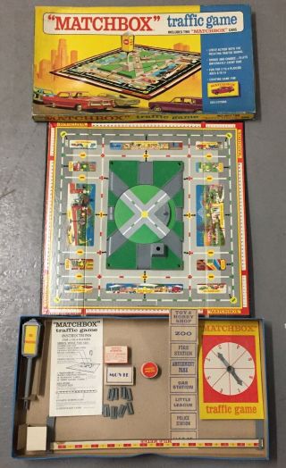 Vintage 1968 Matchbox Traffic Board Game - Complete Less Cars