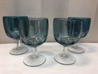 Indiana Blue Vintage 60s 70s Beer Thumbprint Goblet Glass 4pc.  (lh1564)