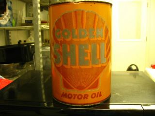 Rare Antique Tin Can Golden Shell Motor Oil 5 Quart Can