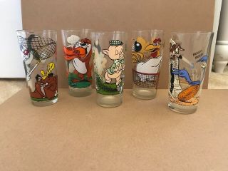 Looney Tunes Glasses Set Of 5 Pepsi Collector Series 1976 Warner Brothers