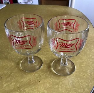 2 Miller High Life Beer Stem Glasses - Thumbprint Milwaukee Wi Old 16 Oz Vguc