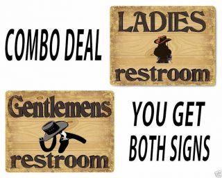 Cowboy Style Restroom Metal Signs Vintage Style Mens / Womens Bathroom Door Art