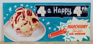 Vintage Marchiony Ice Cream July 4th Art Display Rack Menu Sign 50s Old