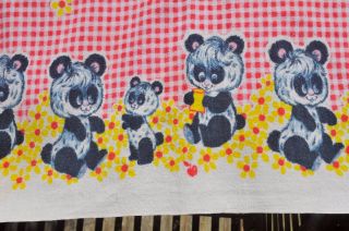 Vintage Flannel Towel,  Panda Bears & Honey Mommy & Baby Bears Fabric 30 1/2 X 22