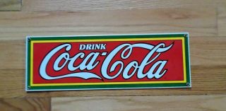 Coca - Cola Sign Vintage 1989 Porcelain Enameled On Steel Ande Rooney 6 X 18