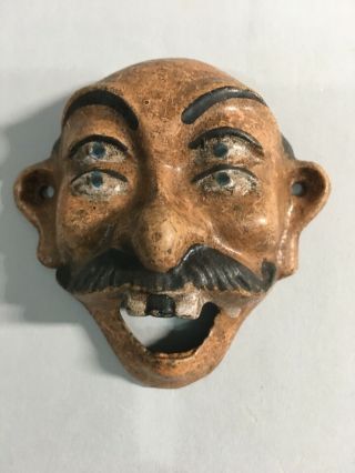 Antique Cast Iron 4 Eyes Bottle Opener Circus Bar Man Cave Drunk Teeth