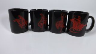 Set Of 4 Vintage Black Marlboro Man Red Cowboy Bucking Bronco Rodeo Coffee Mugs