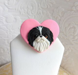 Japanese Chin Love Dog Pin Pendant Sculpture Dog Jewelry Clay By Raquel Thewrc