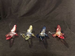 4 Plastic Crystal Like Hummingbird Ornaments