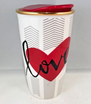 Starbucks 2014 Love Red Heart Coffee Tea Travel Tumbler Ceramic Cup Mug 12 Oz.