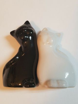 Kitty Cat Salt And Pepper Shakers White Black Set Ceramic Glossy Finish Euc