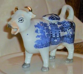 Cow Bull Ceramic Creamer Made In England Blue And White Delft Like