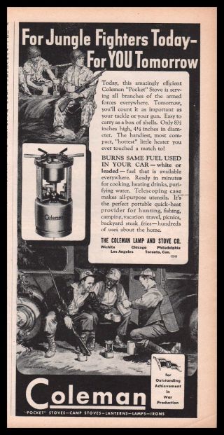 1944 Coleman Pocket Stove Print Ad Military Jungle Fighters Today You Tomorrow