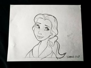 Belle Beauty & The Beast Signed James Artist Hand Drawn Cartoon Art 8 " X 11 "