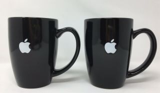 Set Of Two 2 Apple Inc.  Computer Logo Coffee Mugs Cup Stoneware Black 16 Oz
