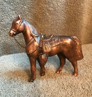 Vintage Metal Horse Figurine Statue With Copper Bronze Finish