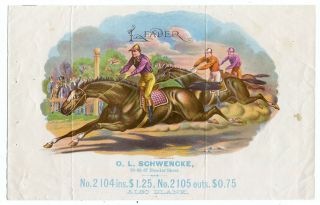 Early Leader Cigar Box Paper Litho Sample Label O.  L.  Schwencke Ny Horse Racing