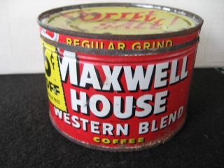 Vintage Red 1 Lb Maxwell House Coffee Tin - Key Wind - Lid