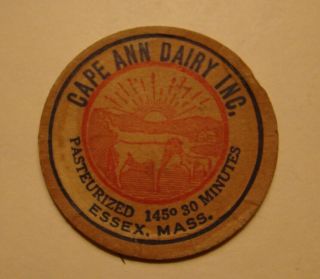 Cape Ann Dairy Inc.  Farms,  Essex,  Mass.  Ma.  Full Cow,  Sunrise 1 5/8s Milk Bottle Cap