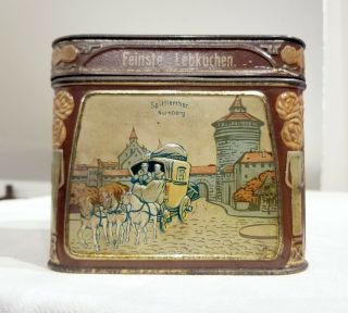 Lebkuchen Tin.  Embossed Scenes Of Christmas In Villages.  German Lithographed