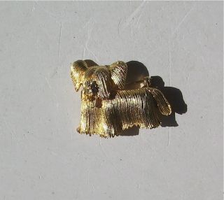 Vintage Skye Terrier Pin Gold Colored With Gems